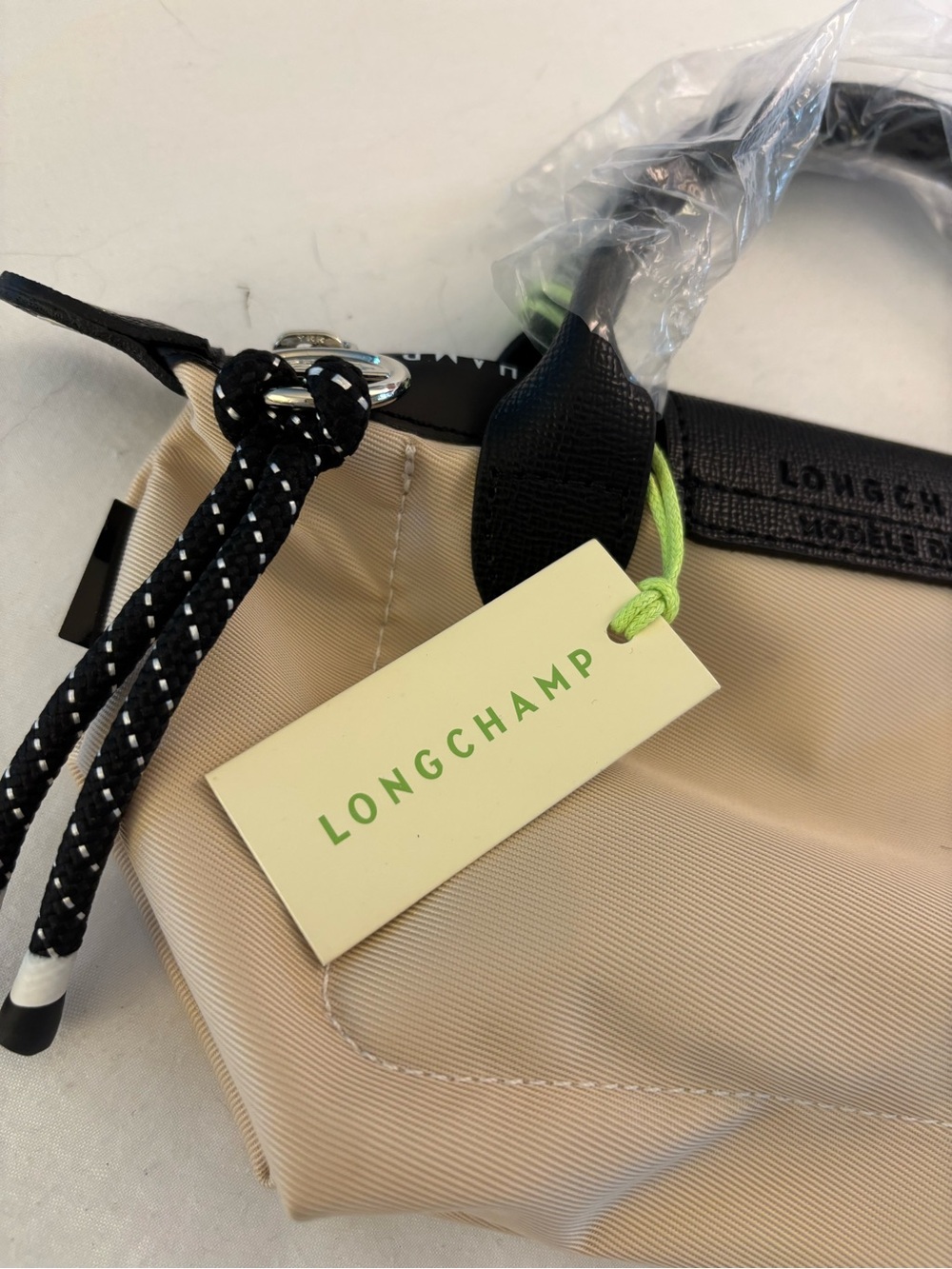 Longchamp Le Pliage mini Handbag in Beige with Black Trim - Picture 3 of 8